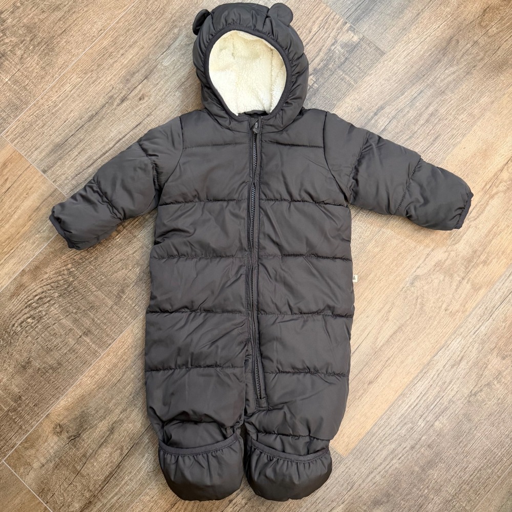 Baby GAP ColdControl Max Puffer Snowsuit Bunting Gray Bear Ears 3-6 Month Winter